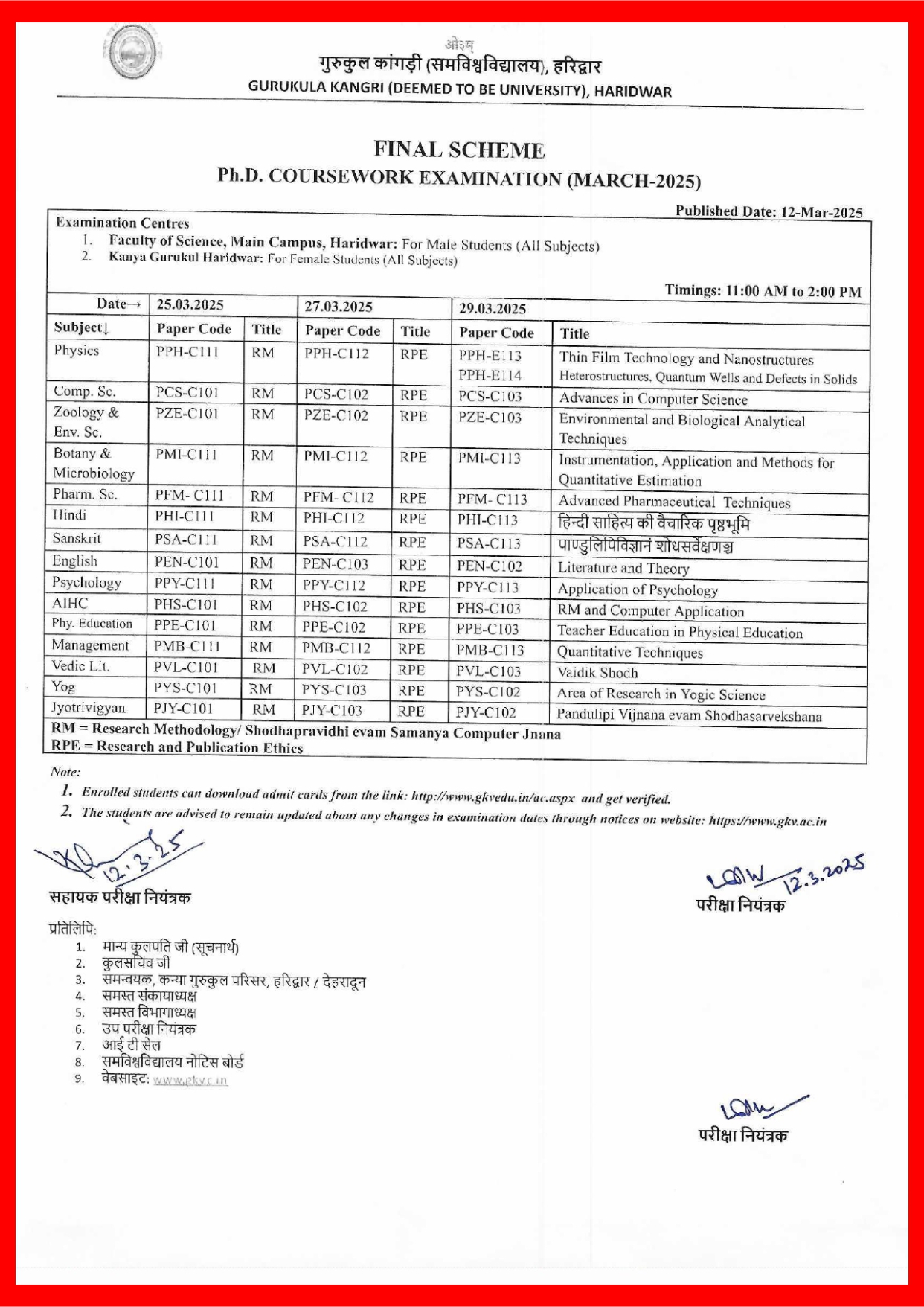 gurukula-kangri-phd-coursework-exam-scheme-2025